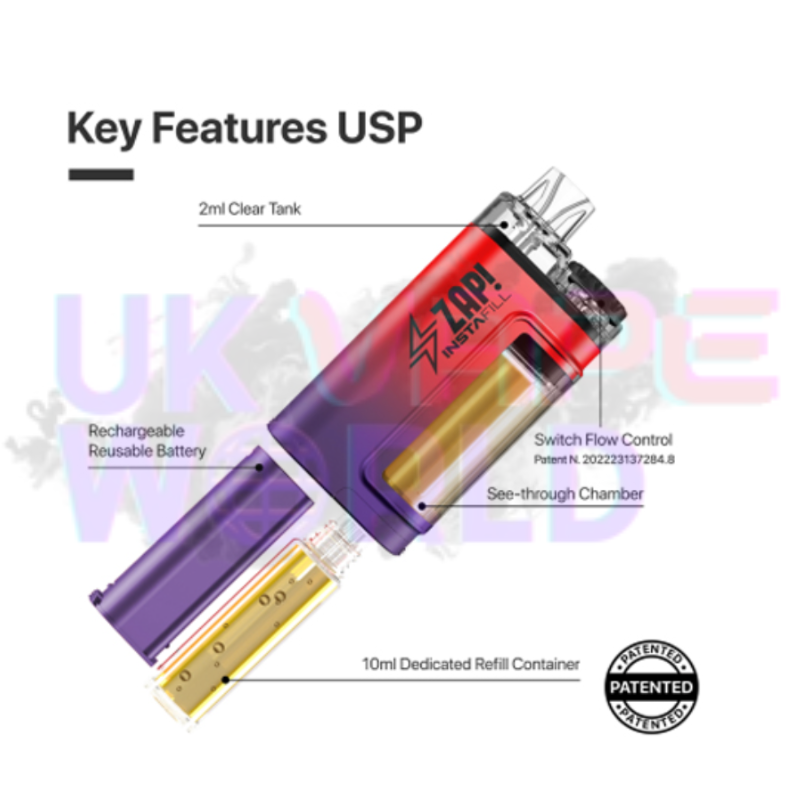 Key Features Of Zap Instafill Bar 3500 Puff Mango ICE - UK Vape World