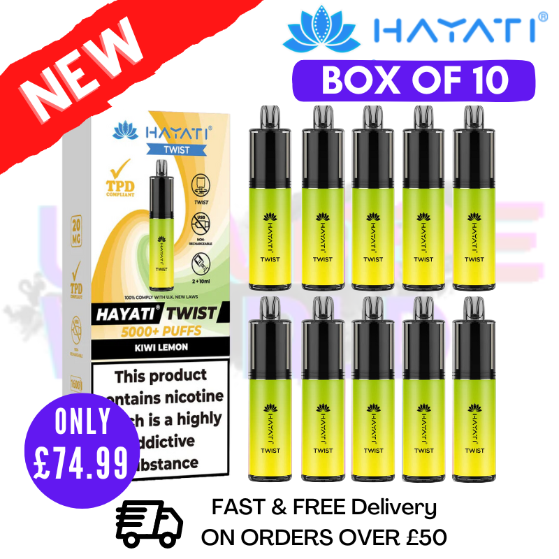 Kiwi Lemon Hayati Twist 5000 Puff 5K Box Of 10