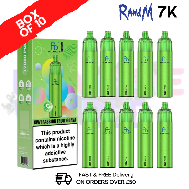 Kiwi Passion Fruit Guava RandM 7000 Puff T7000 Box Of 10 - ukvapeworld