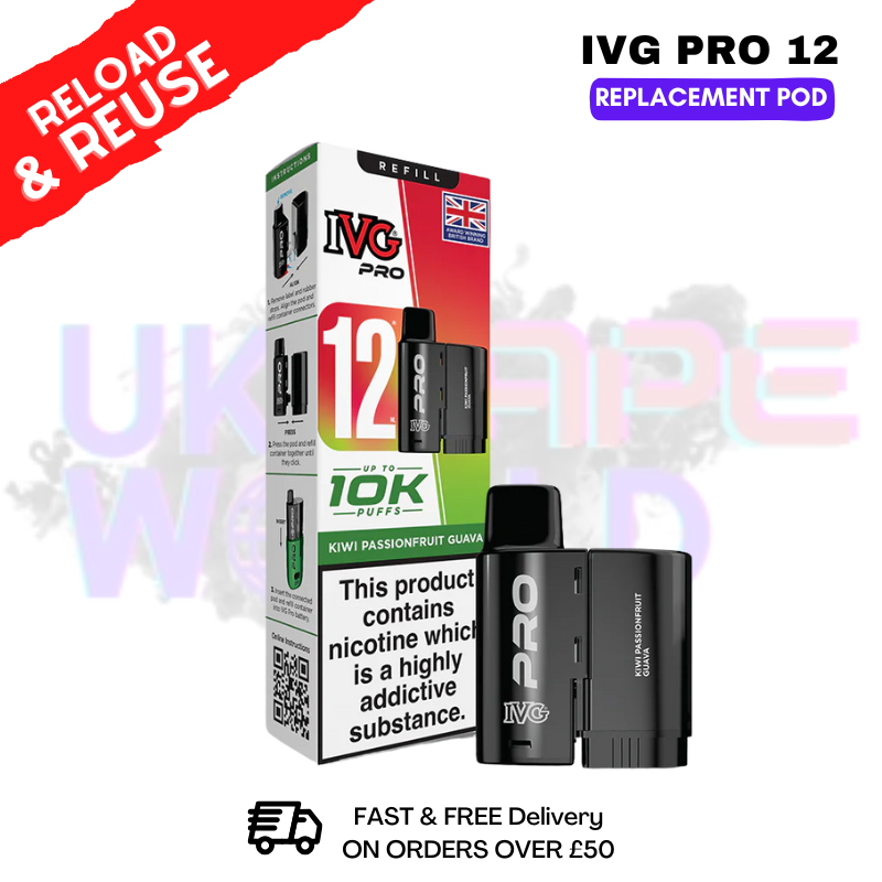 Kiwi Passionfruit Guava IVG Pro 12 REFIL Pod Pack - ukvapeworld