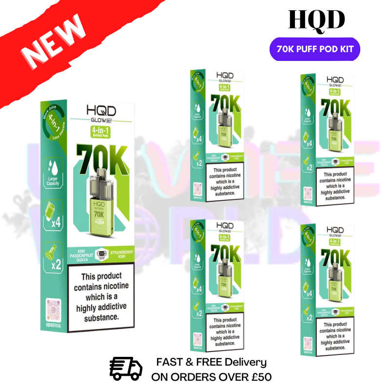 Kiwi Passionfruit Guava  HQD Glow Air 70k Vape Kit Box of 5 - ukvapeworld