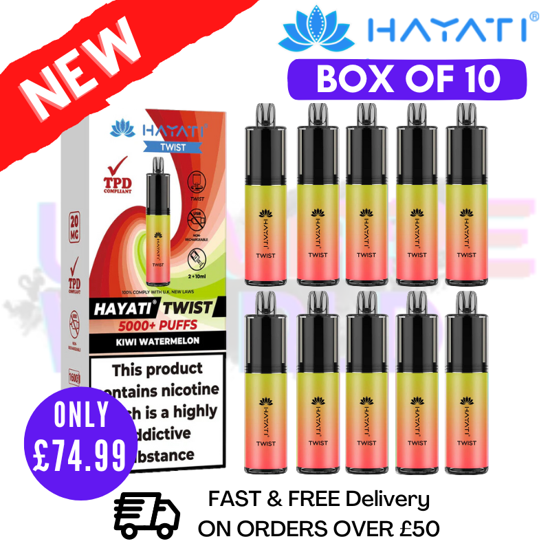 Shop Kiwi Watermelon Hayati Twist 5000 Puff 5K Box Of 10 - UK Vape World