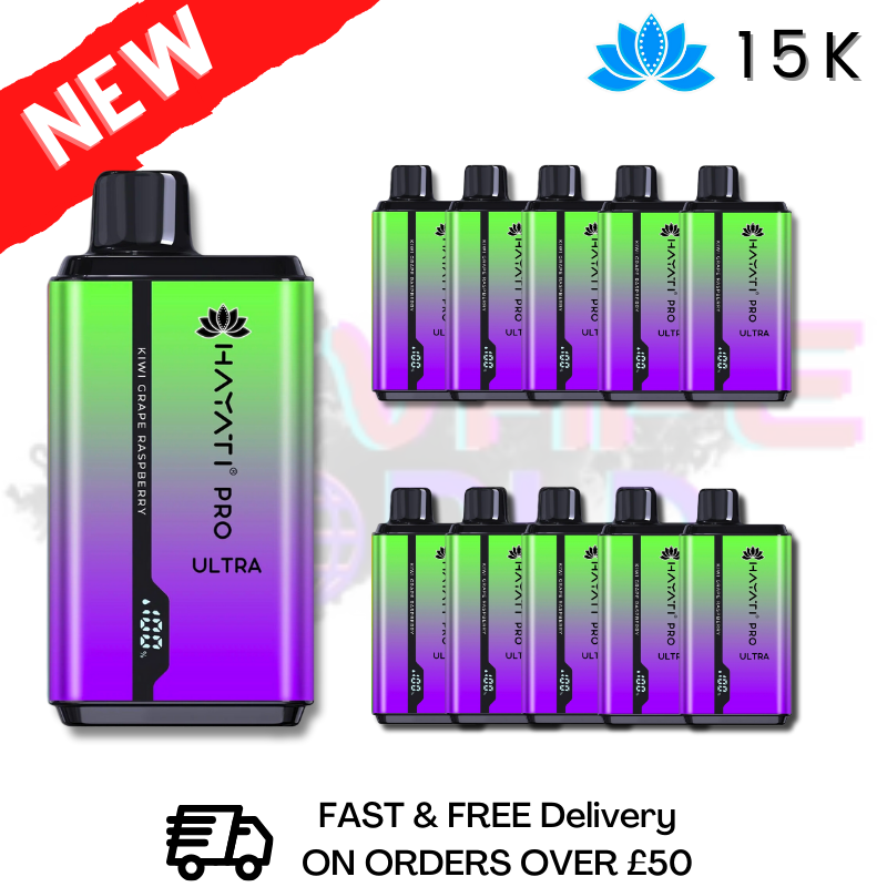 Shop Kiwi Grape Raspberry Hayati Ultra Pro 15000 Puff 15K Box Of 10 - UK Vape World