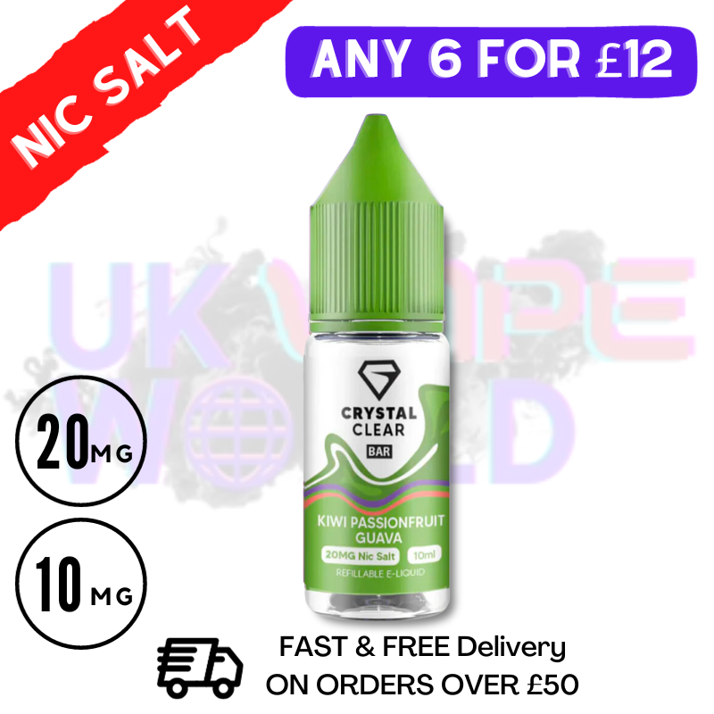 Shop Kiwi Passionfruit Guava Crystal Clear Bar Nic 10ML Nicotine Salt eLiquid - UK Vape World