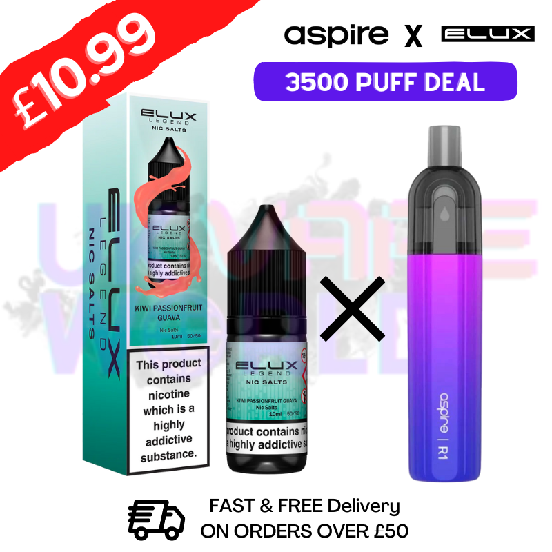 Kiwi Passionfruit Guava ELUX LEGEND Salt 3500puff x Aspire Disposble Kit - UK Vape World