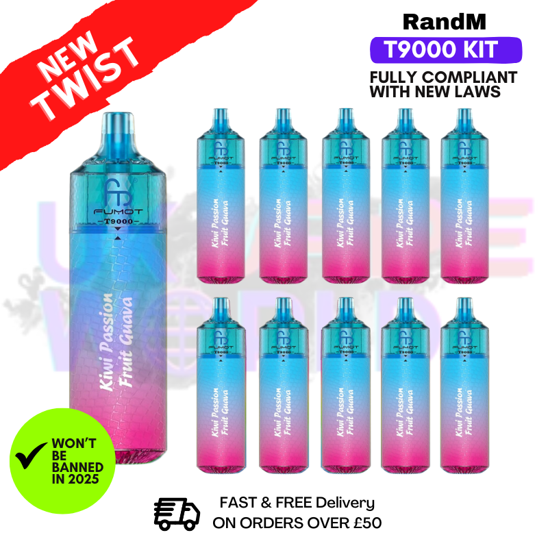 Shop Kiwi Passion Fruit Guava Randm T9000 Puffs Box Of 10 - UK Vape World