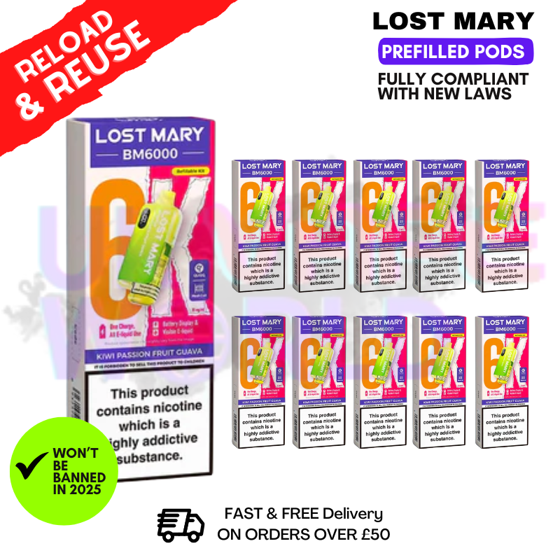 Kiwi Passionfruit Guava Lost Mary BM6000 Replacement Pods BOX OF 10