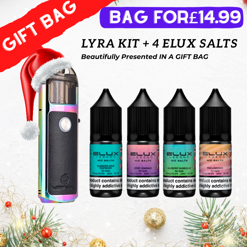 Elux Christmas Gift Bag Bundle Try the best from elux with this 4x Best Flavours of Elux Salt + LYRA VAPE KIT from just £14.99