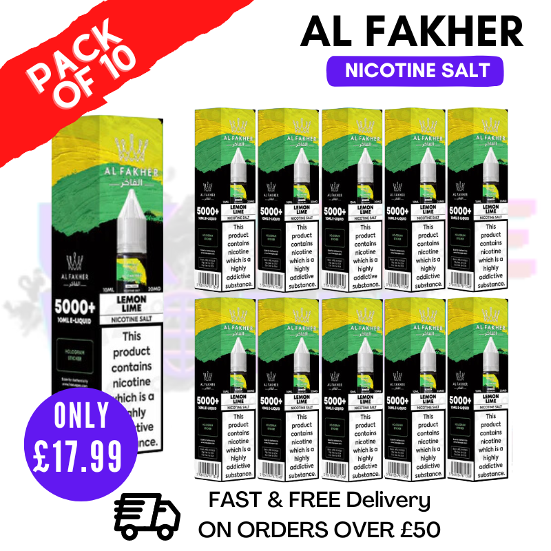 Shop Lemon Lime Al Fakher 5000+ Nic Salt BOX OF 10 - UK Vape World