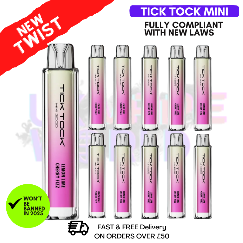 Shop Lemon Lime Cherry Fizz Tick Tock Mini 2000 Box Of 10 - UK Vape World