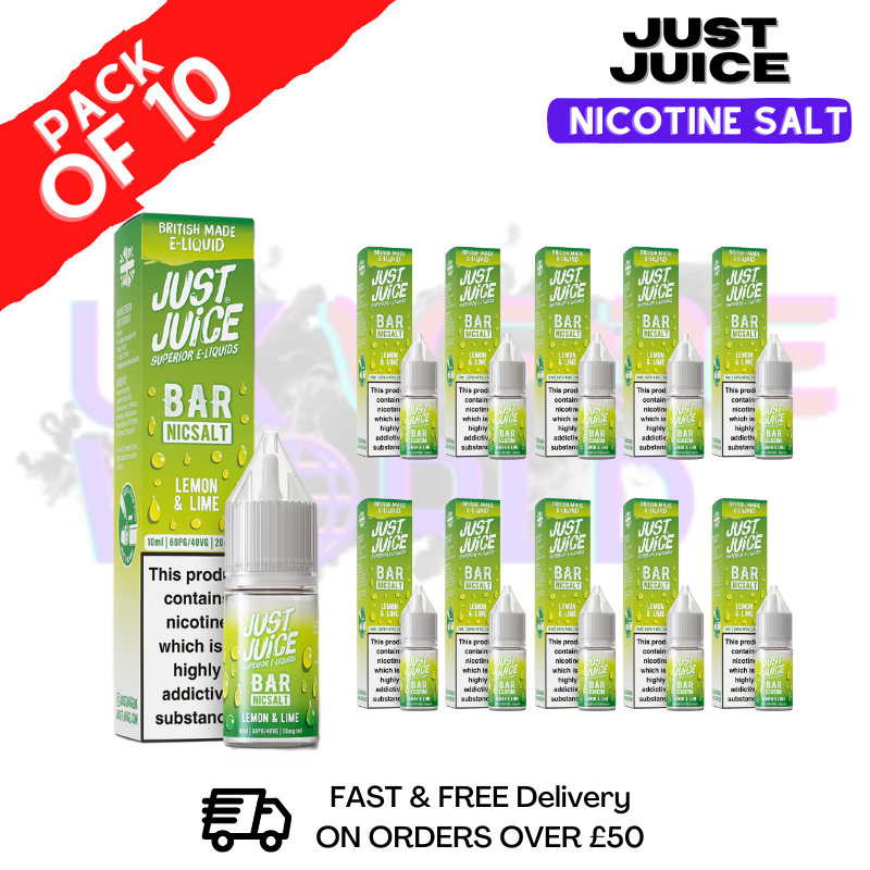 Lemon Lime Just Juice Nic Salt Box Of 10 - ONLY £17.99 - ukvapeworld