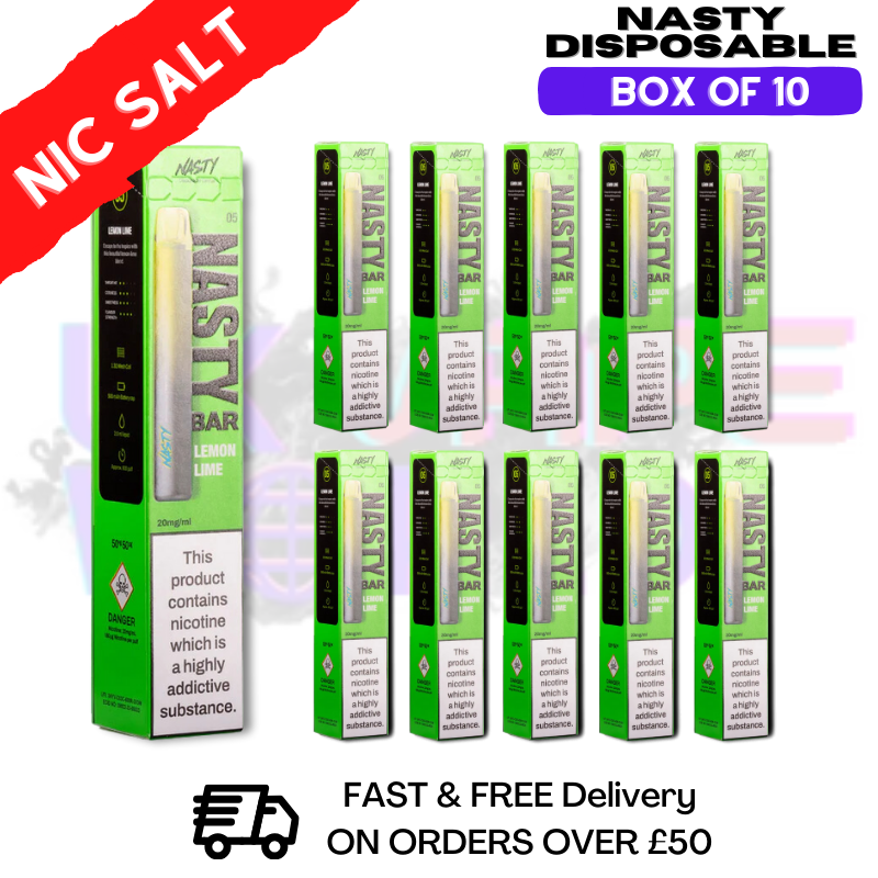 Shop Lemon Lime - Nasty Bar DX2 Disposable Box Of 10 - UK Vape World