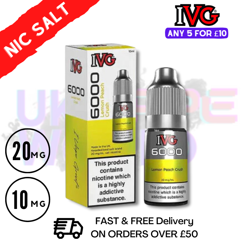 Shop Lemon Peach Crush IVG 6000 Nic Salt E-Liquid - UK Vape World