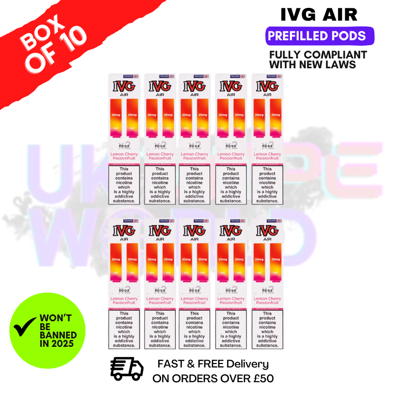 Shop Lemon Cherry Passionfruit IVG AIR Prefilled Pod Box Of 10 - UK Vape World