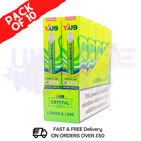 Lemon Lime Crystal Bar Puffs 600 VU9 Box Of 10 - UK Vape World