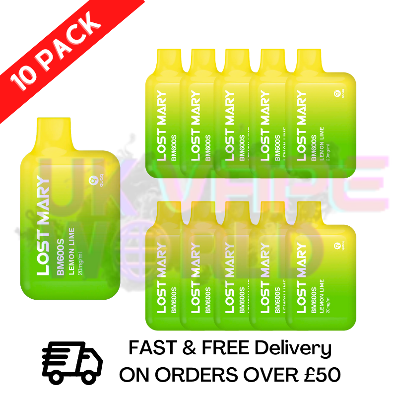 LEMON LIME (NEW) Lost Mary 600 Puff Bars Pack Of 10 BM600 Disposable - UK Vape World