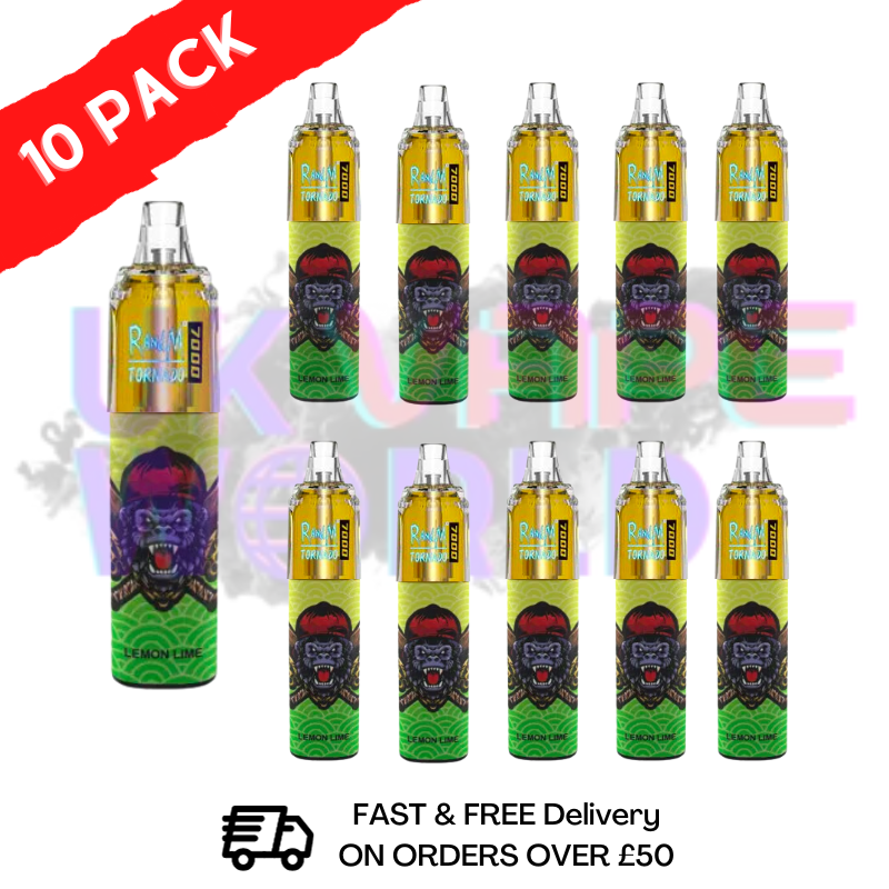 Lemon Lime - Tornado 7000 Puff Bar R and M Pack Of 10 Vape Pen - UK Vape World