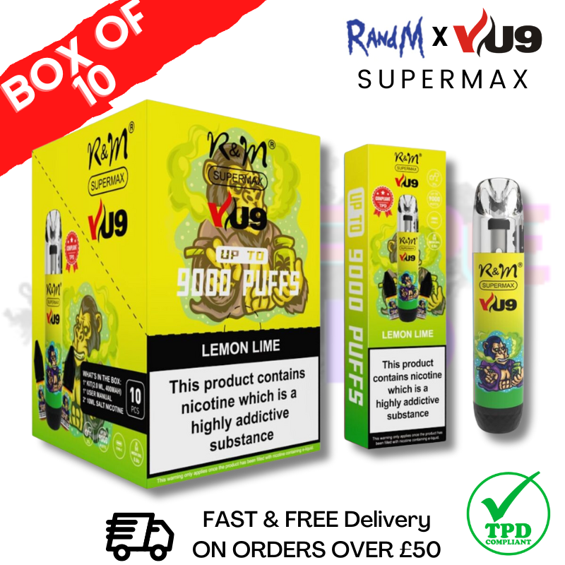 Shop Lemon Lime RandM 9K SuperMAX 9000 Puff Bar R and M Pack Of 10 - UK Vape World