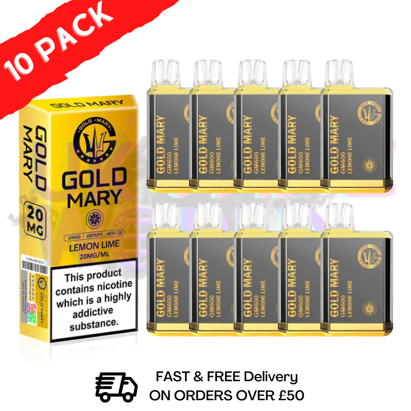 Lemon Lime - Gold Mary 600Puff Box of 10 delivers a premium flavor experience that will have you feeling energized and invigorated - UK Vape World