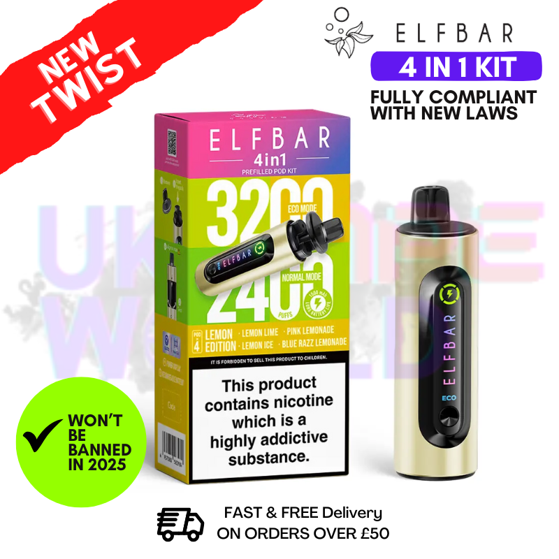 Lemon edition Elf Bar 3200 & 2400 Puff (4 in 1) Prefilled Pod Kit