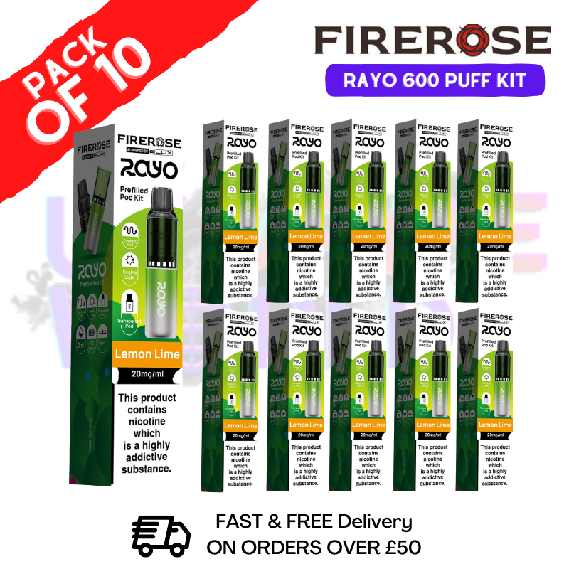 Lemon lime Firerose 600 Puff Vape Kits Box of 10 - ukvapeworld