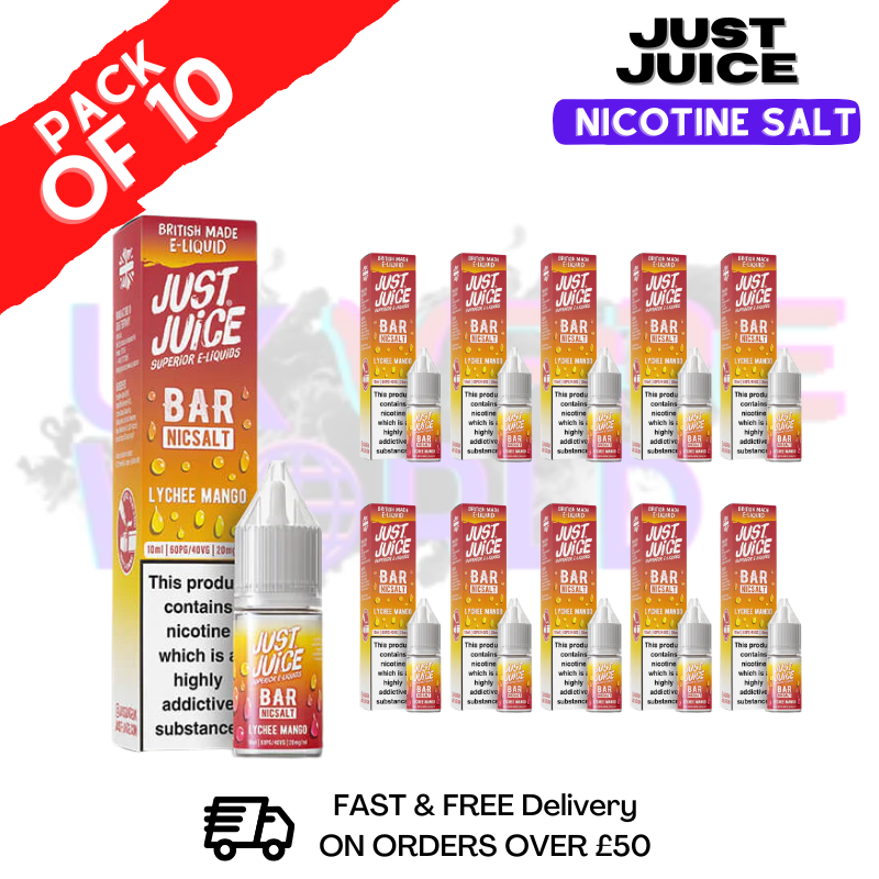 Lychee Mango Just Juice Nic Salt Box Of 10 - ONLY £17.99 - ukvapeworld