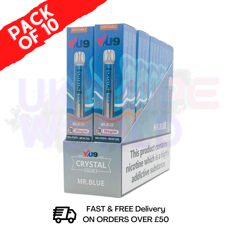 MR Blue Crystal Bar Puffs 600 VU9 Box Of 10 - UK Vape World