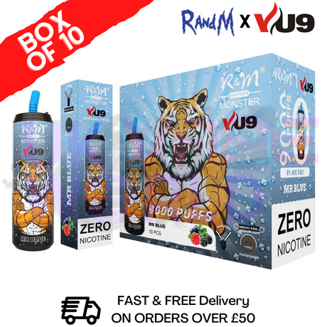 Mr Blue Tornado 9000 Puff Bar R and M Pack Of 10 Vape Pen - UK Vape World - UK Vape World