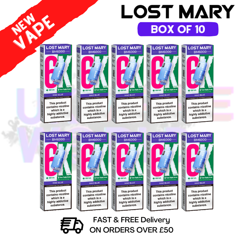 Shop Mad Blue LOST MARY 6000PUFF 6K Box Of 10 - UK Vape World
