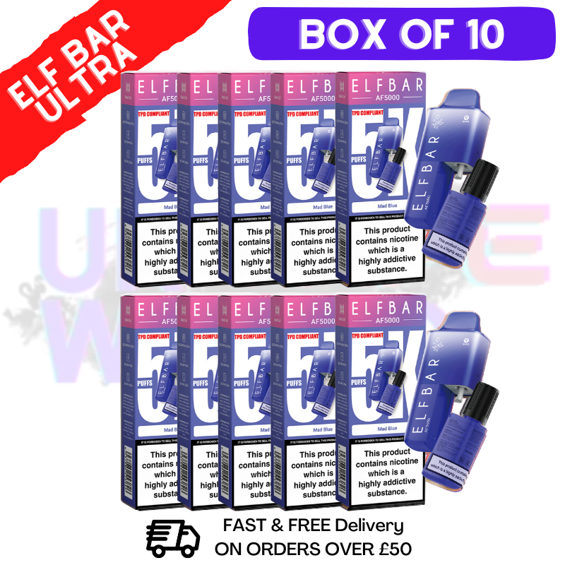 Shop Mad Blue Elf Bar 5000 Puff 5K Bar BOX OF 10 - UK Vape World