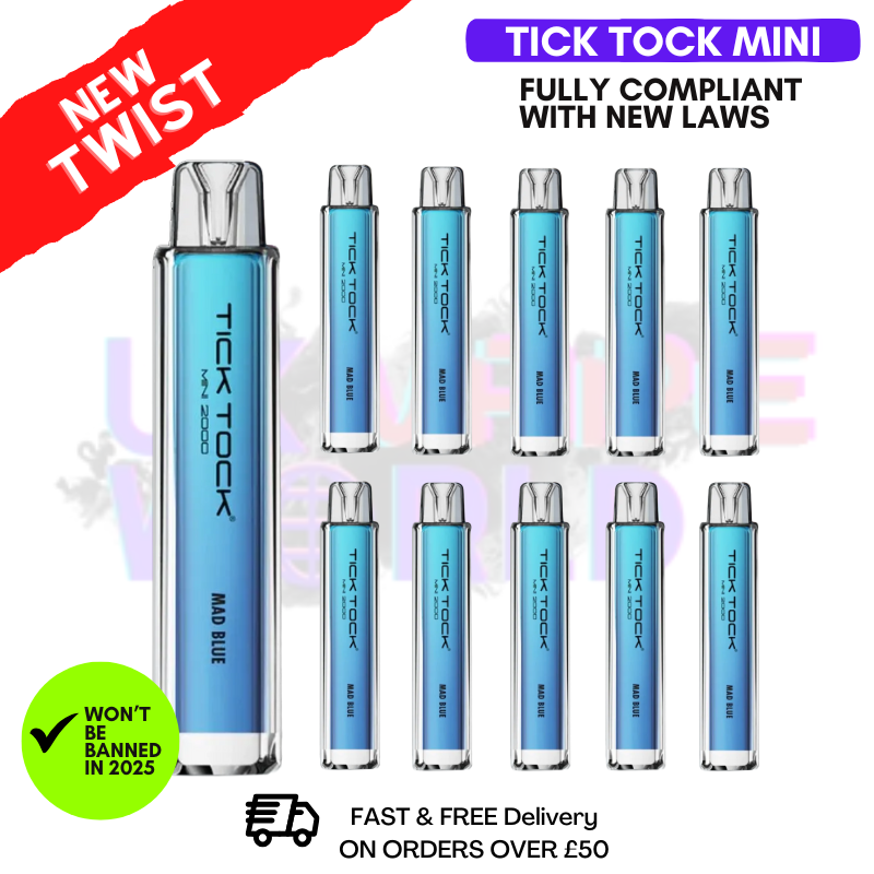 Shop Mad Blue Tick Tock Mini 2000 Box Of 10 - UK Vape World