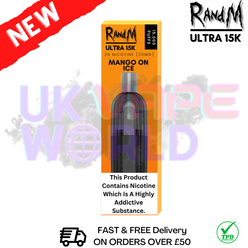 Shop Mango On ICE RandM Tornado 15000 Puff 15K Bar Disposable Kit - UK Vape World