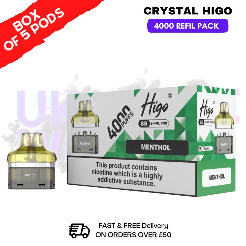shop Menthol Crystal Higo 4000 REFIL Pods BOX OF 5 - ukvapeworld