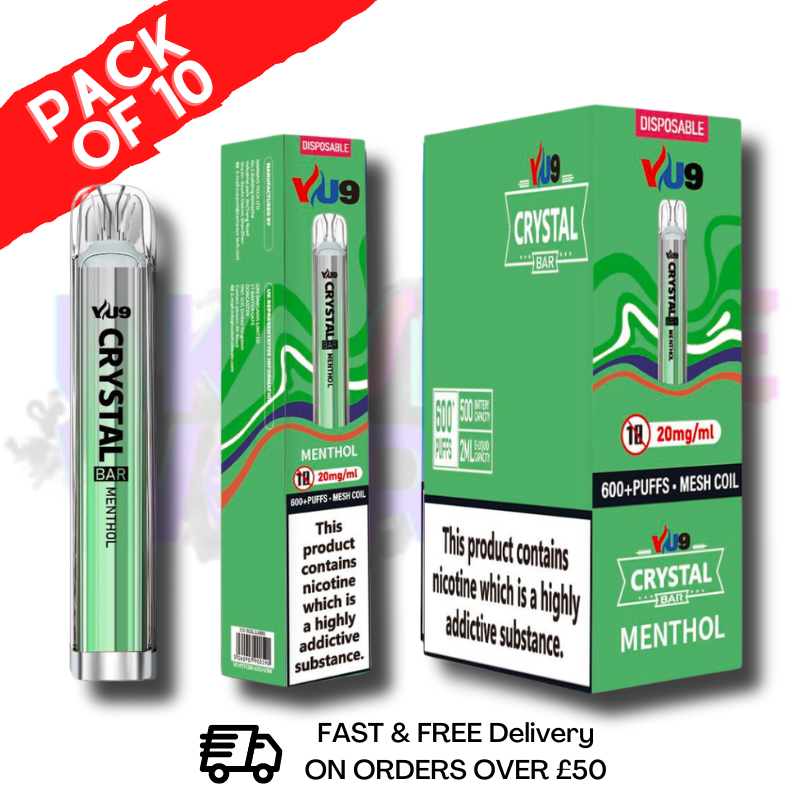 Menthol (NEW) Crystal Bar Puffs 600 VU9 Box Of 10