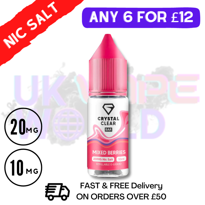 Shop Mixed Berries Crystal Clear Bar Nic 10ML Nicotine Salt eLiquid - UK Vape World