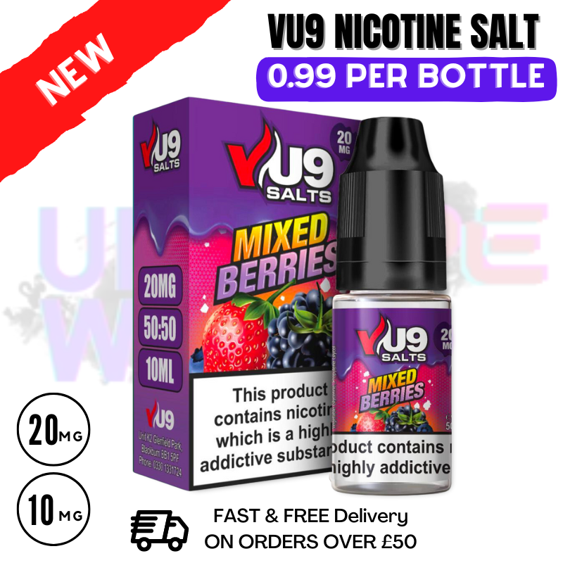 Shop Mixed Berries Nic Salt 10ml Nicotine E Juice by VU9 - 99p Eliquid - UK Vape World