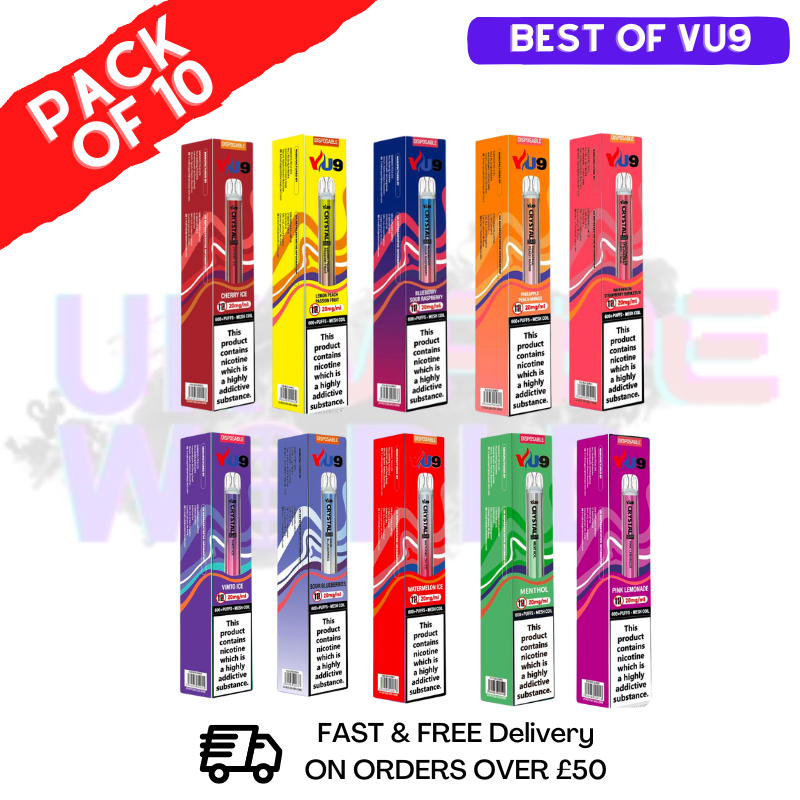 Mixed Flavours - VU9 Crystal Bar Puffs 600 Box Of 10 - UK Vape World