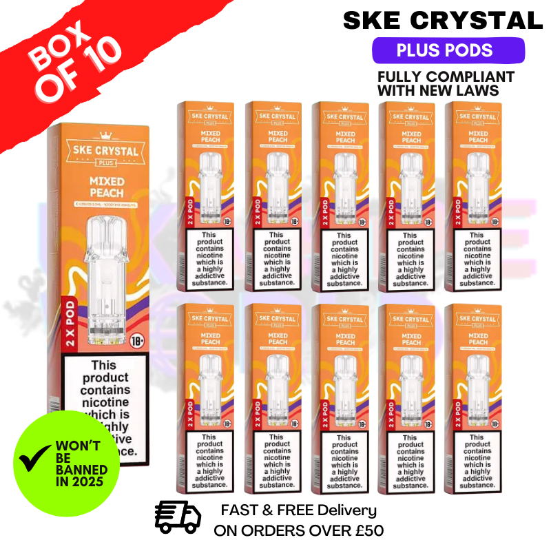 Shop Mixed Peach SKE Crystal Plus Prefilled Pod Box Of 10 - UK Vape World