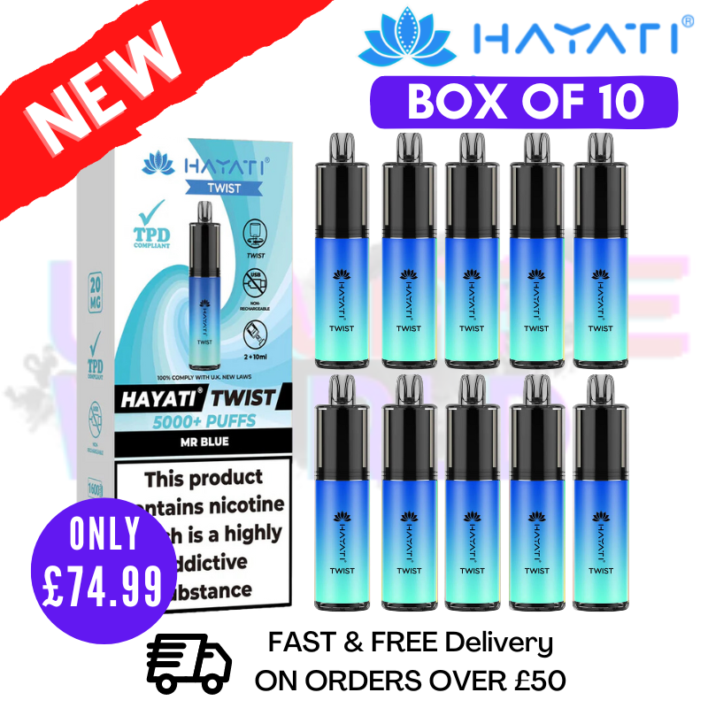 Shop Mr Blue Hayati Twist 5000 Puff 5K Box Of 10 - UK Vape World