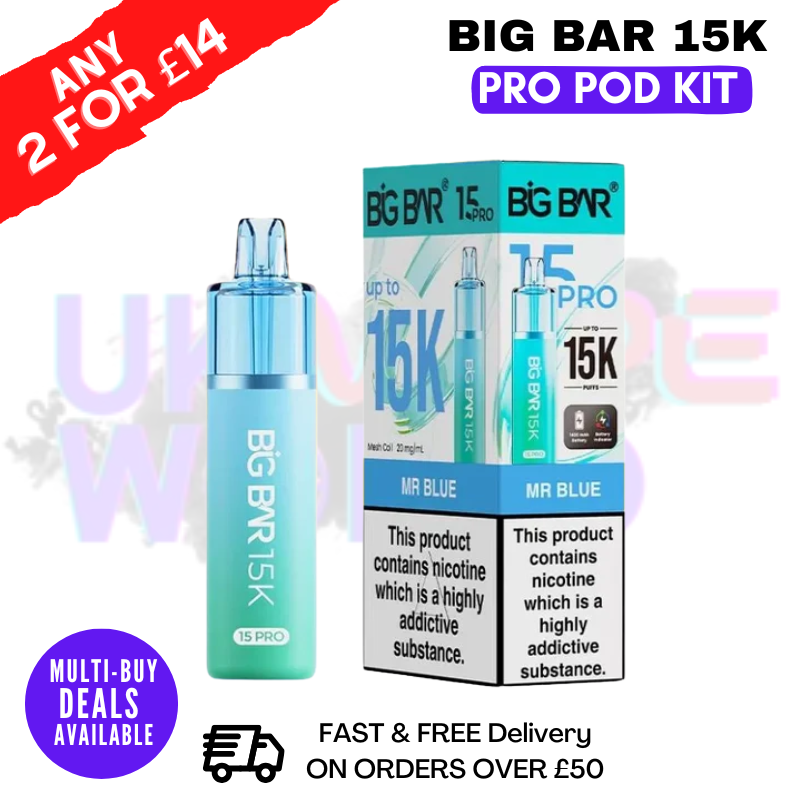 Mr Blue Big Bar 15K Prefilled Pod Kit - £7.89 - ukvapeworld