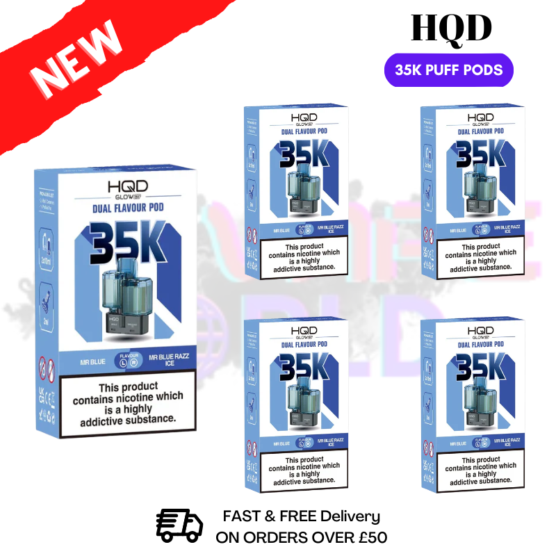 Blue Raspberry HQD Glow Air 35K Prefilled Pods Box Of 5