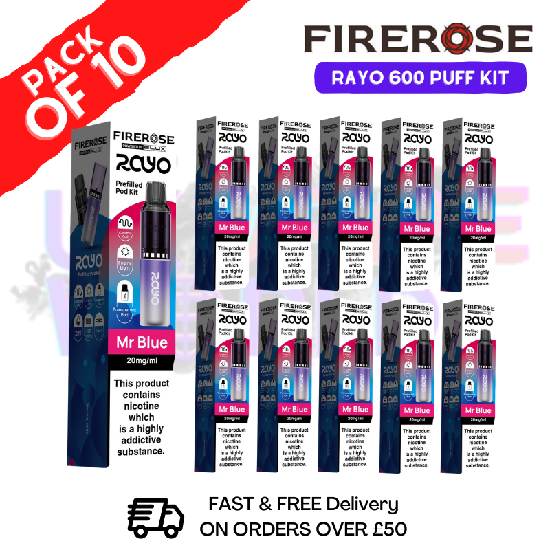 Mr blue Firerose 600 Puff Vape Kits Box of 10 - ukvapeworld