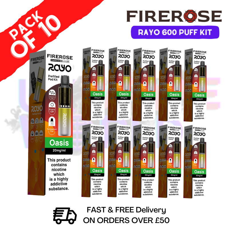 Oasis Firerose 600 Puff Vape Kits Box of 10 - ukvapeworld