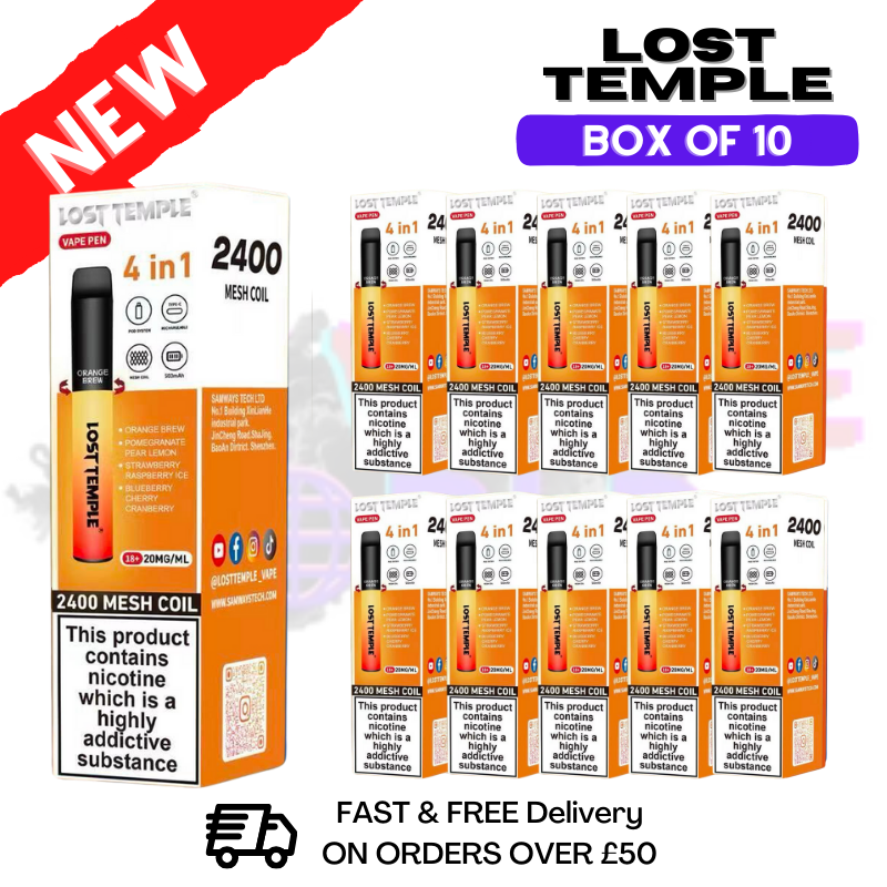 Orange Brew - Lost Temple 2400 Puff Bar Box Of 10 - UK Vape World