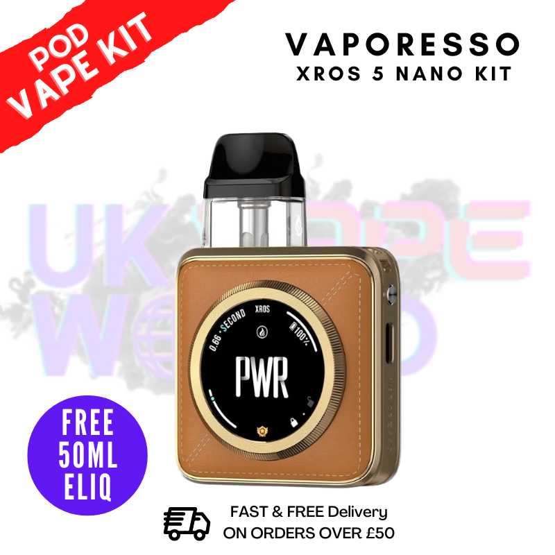 Orange Leatherette Vaporesso Xros 5 NANO Pod Kit + 50mL Eliquid  - ukvapeworld