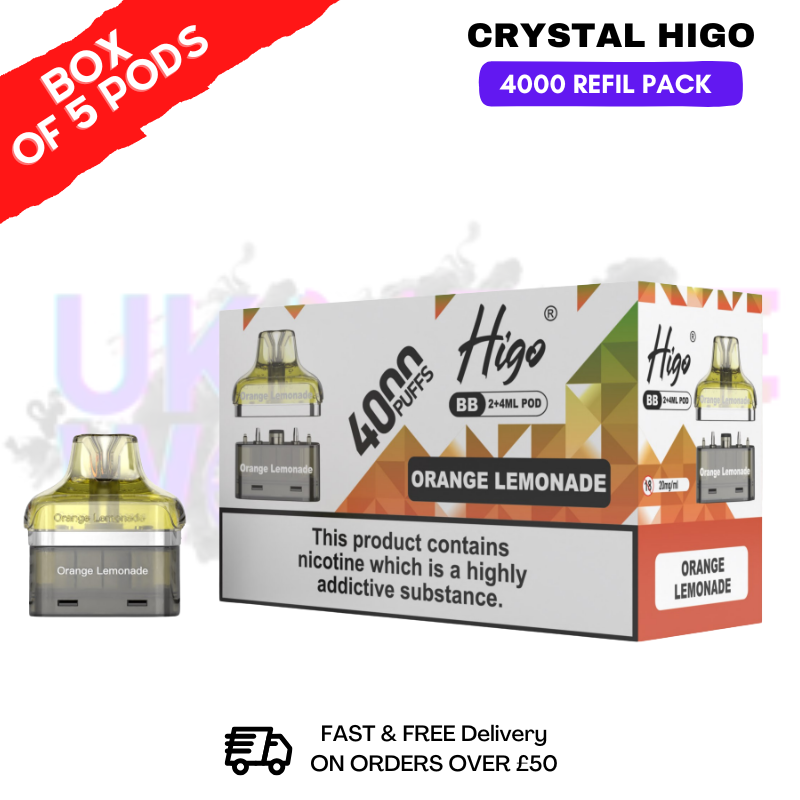 shop Orange Lemonade Crystal Higo 4000 REFIL Pods BOX OF 5 - ukvapeworld