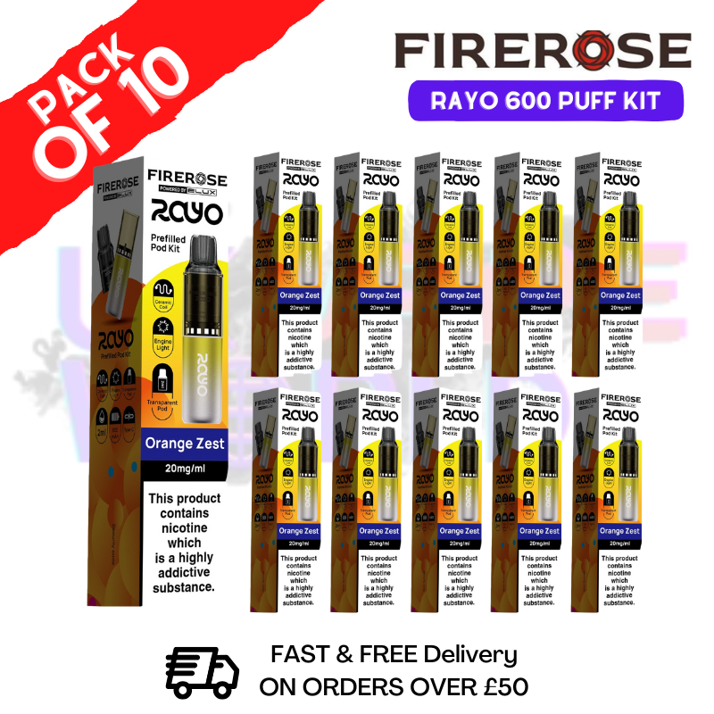 Orange zest Firerose 600 Puff Vape Kits Box of 10 - ukvapeworld