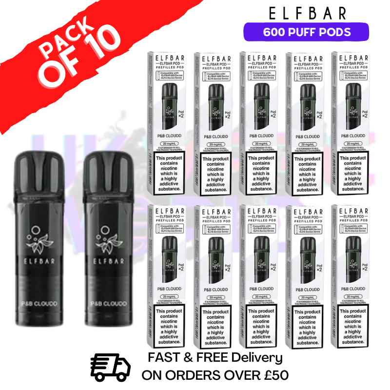 Elf Bar 600 Puff P&B Cloudd Replacement Pods Box of 10  - ukvapeworld