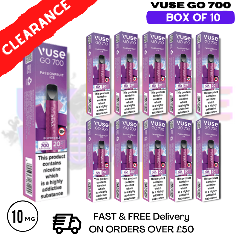 Shop Passion Fruit Ice (10MG) - VUSE GO 700Puff Box of 10 - UK Vape World