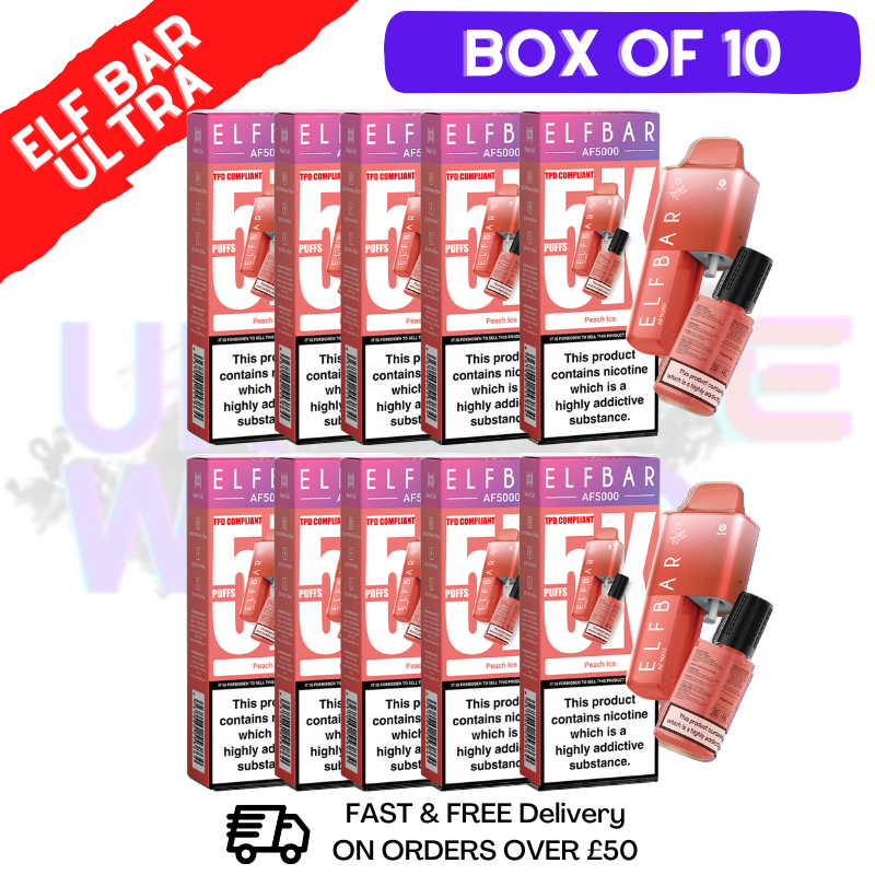 Shop Peach ICE Elf Bar 5000 Puff 5K Bar BOX OF 10 - UK Vape World